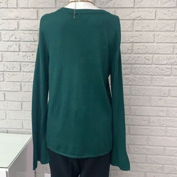 Iman Green Long Sleeve Gold Button Shoulder Women Sweater Size M - Picture 6 of 10